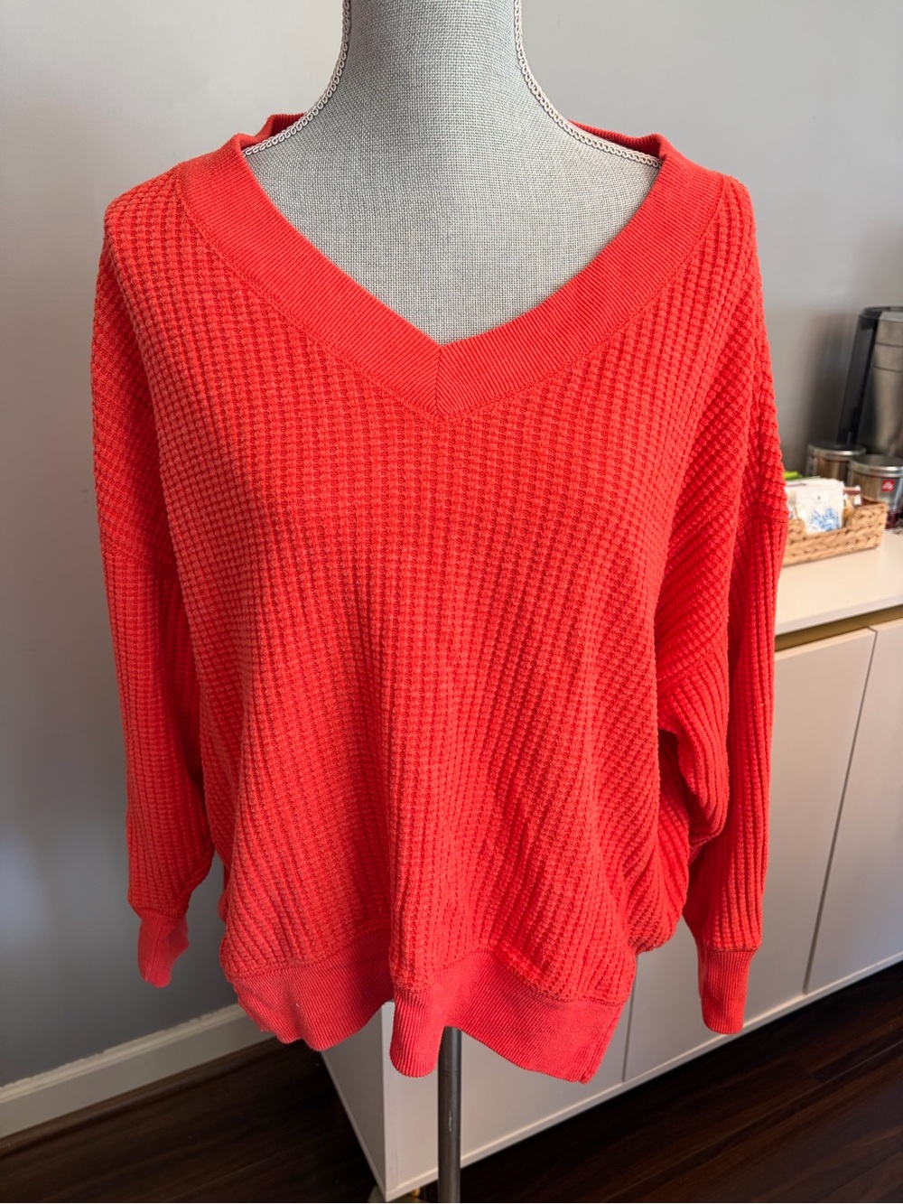 American Eagle Women’s V-Neck Waffle Knit Sweater - Red Size small